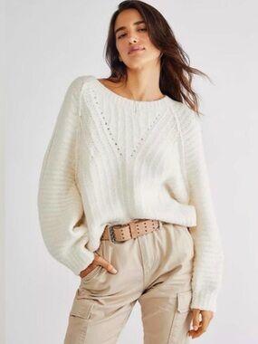 Free People Carter Pull Over Ivory Knit Sweater Size Medium
